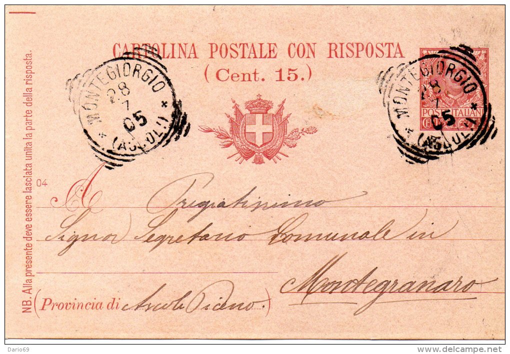 1905 CARTOLINA CON ANNULLO MONTEGIORGIO ASCOLI - Marcofilie (Luchtvaart)
