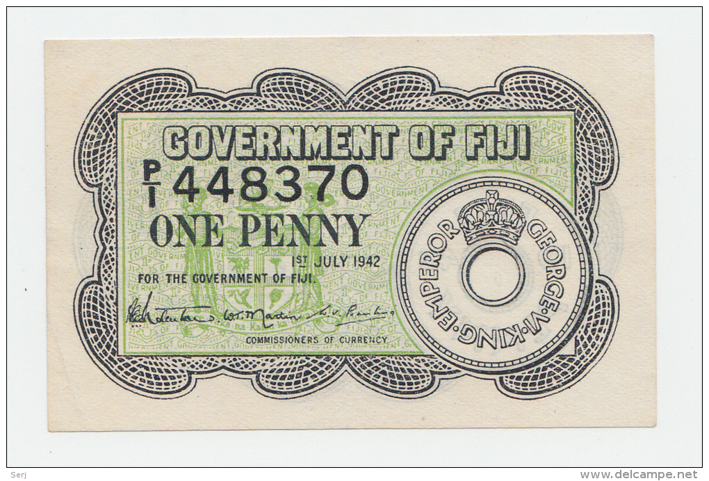 Fiji 1 Penny 1942 XF+ CRISP Banknote P 47 - Figi