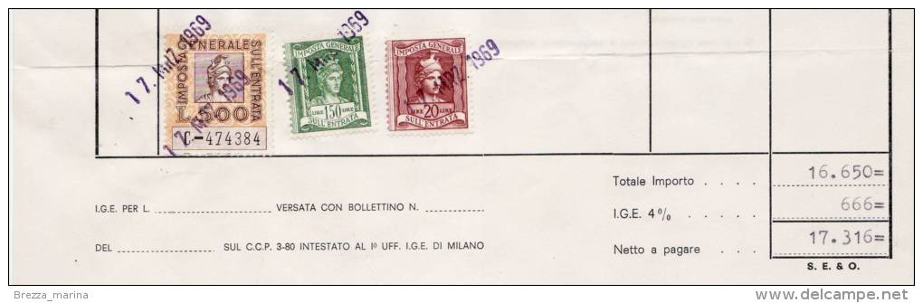 ITALIA - USATO - 1969 - Fiscale -  Imposta Generale Sull´entrata - 3 Val. - Revenue Stamps