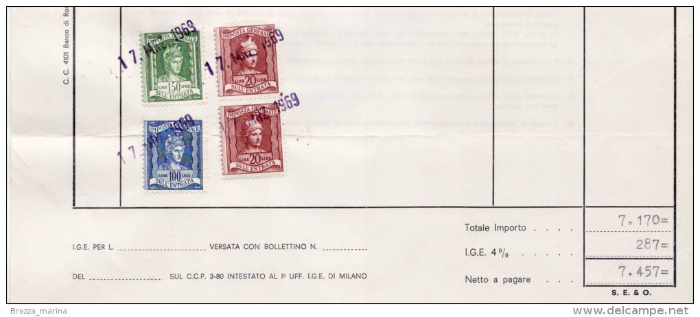 ITALIA - USATO - 1969 - Fiscale -  Imposta Generale Sull´entrata - 4 Val. - Revenue Stamps