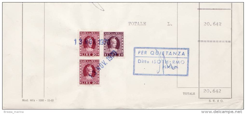 ITALIA - USATO - 1970 - Fiscale -  Marca Da Bollo - 20+20+2 - Revenue Stamps