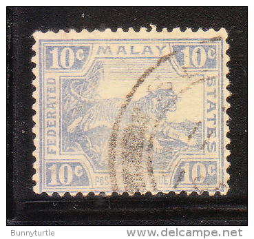 Federated Malay States 1922-32 Tiger 10c Used - Federated Malay States