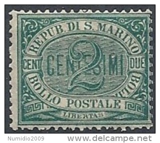 1877-90 SAN MARINO CIFRA 2 CENT MH * - RR11608 - Neufs