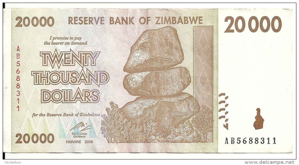 ZIMBABWE  20000 DOLLARS 2008 VF P 73 - Zimbabwe