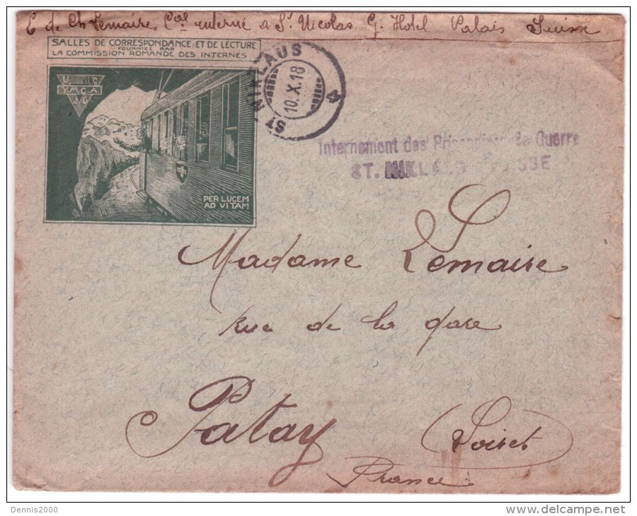 1918- Enveloppe + Papier à Lettre  Illustrées D'un Officier P G Français à St Nicolas En Suisse - WW I