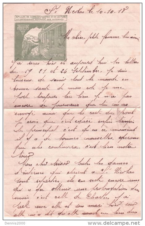 1918- Enveloppe + Papier à Lettre  Illustrées D'un Officier P G Français à St Nicolas En Suisse - WW I