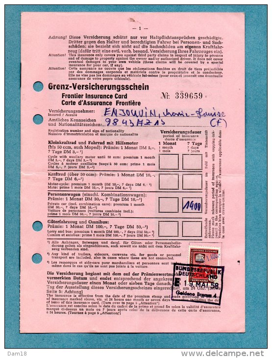 ALLEMAGNE 1958  ASSURANCE INSURANCE VERSICHERUNG HUK VERBAND HAMBOURG - Briefe U. Dokumente