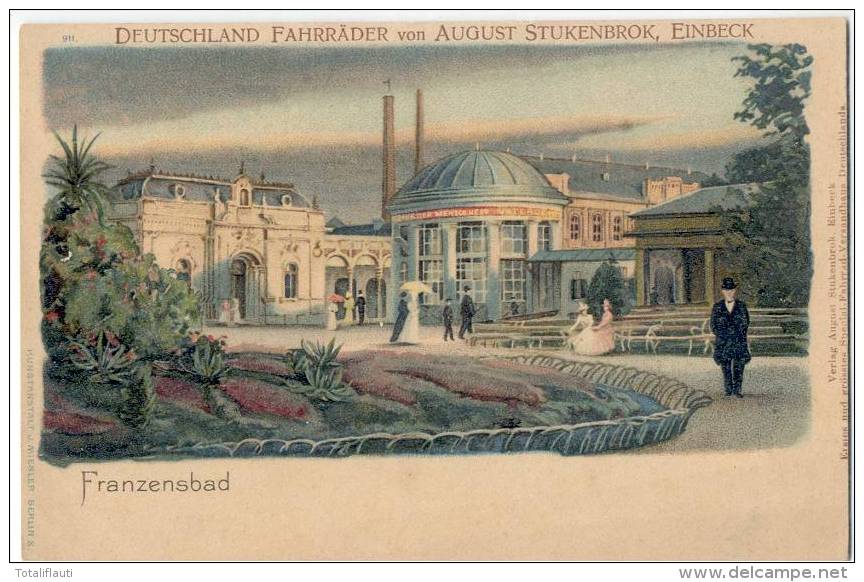 Franzensbad Color Litho Frantiskovy Lazne Mode Werbung Fahrrad Stukenbrok Einbeck 1896 - Boehmen Und Maehren