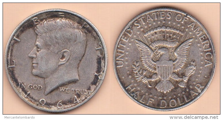 MONETA DA 1/2 DOLLARO DEL 1964 IN ARGENTO 0.900 CONDIZIONI COME DA IMMAGINE - 1964-…: Kennedy