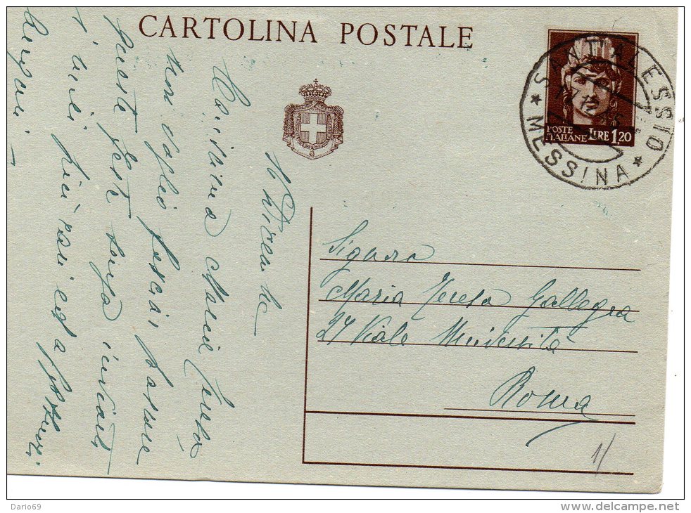 1945  CARTOLINA CON ANNULLO S.ALESSIO  MESSINA - Interi Postali