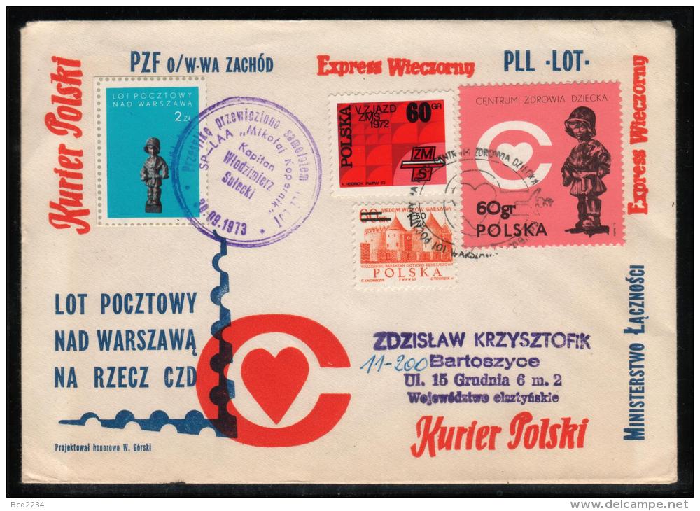 POLAND 1973 FLIGHT POSTAL FLIGHT ON LOT´S COPERNICUS PLANE Astronomy Astronomer SET OF 3 DIFFERENT COVERS - Airplanes