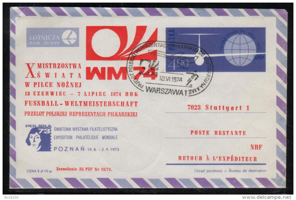 POLAND 1974 FLIGHT COVER POLISH SOCCER TEAM TO WORLD CUP WARSAW STUTTGART GERMANY COPERNICUS AIRPLANE PLANE ASTRONOMER - 1974 – Germania Ovest