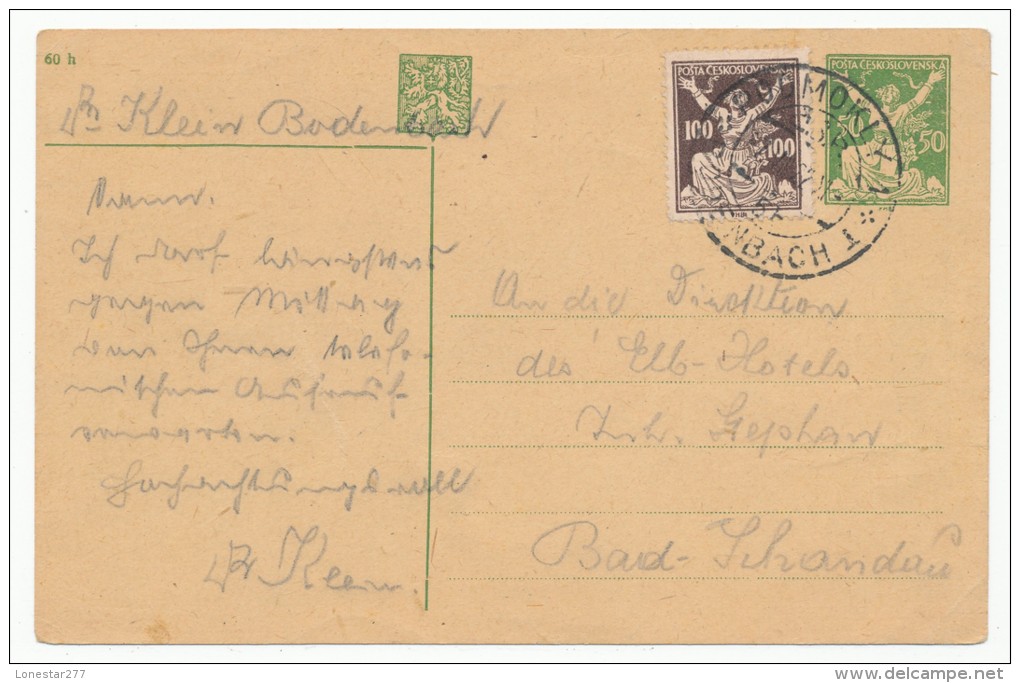 CZECHOSLOVAKIA &#268;ESKOSLOVENSKO POSTAL STATIONERY POSTAL CARD # P 25 UPRATED (1922) - Cartes Postales