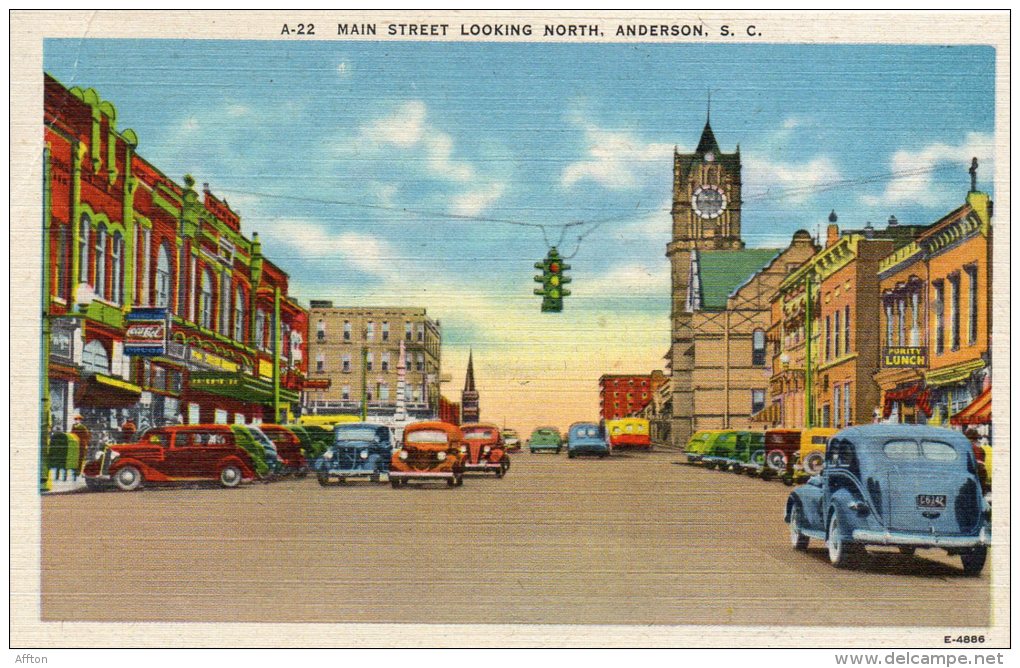 Main Street N Cars Anderson SC Old Postcard - Anderson