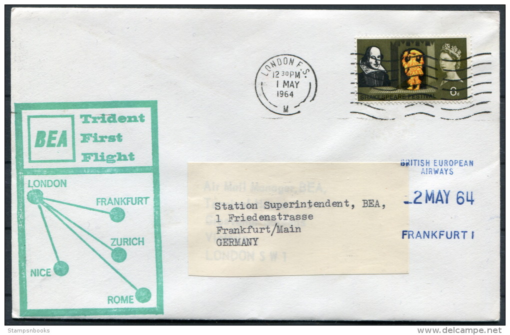 1964 GB London - Frankfurt Germany BEA Trident First Flight Cover - Covers & Documents