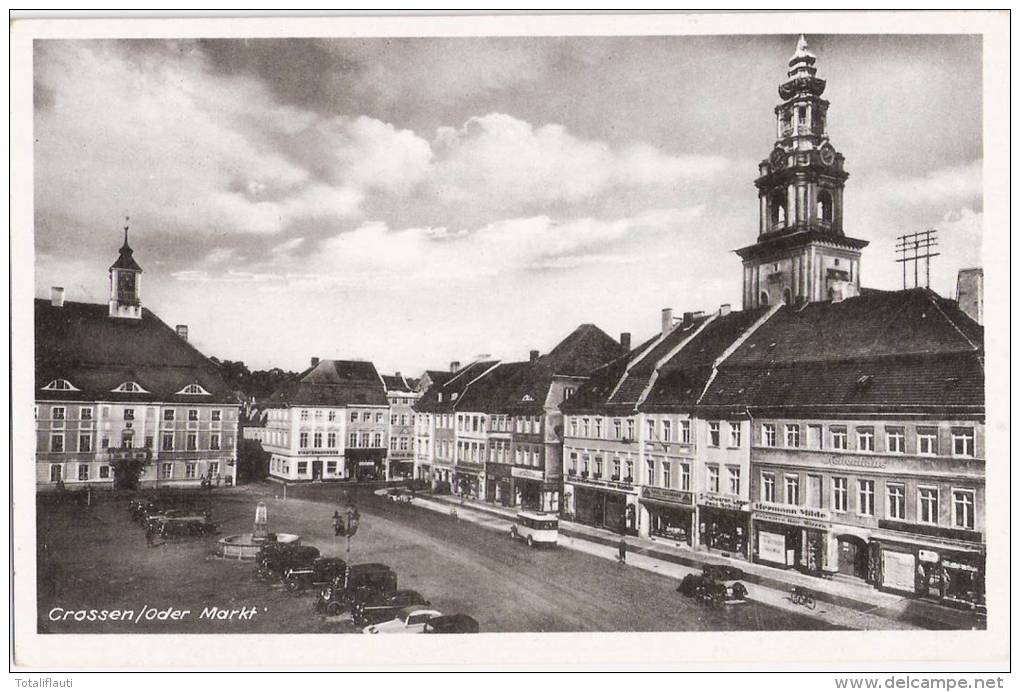 Crossen A Der Oder Markt Oldtimer Geschäfte Krosno Odrza&#324;skie TOP-Erhaltung Ungelaufen - Neumark