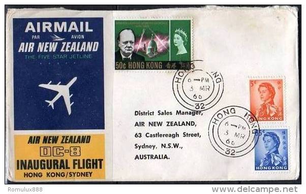AIR NEW ZEALAND DC-8 FIRST FLIGHT HONG KONG-SYDNEY 1966 - Lettres & Documents