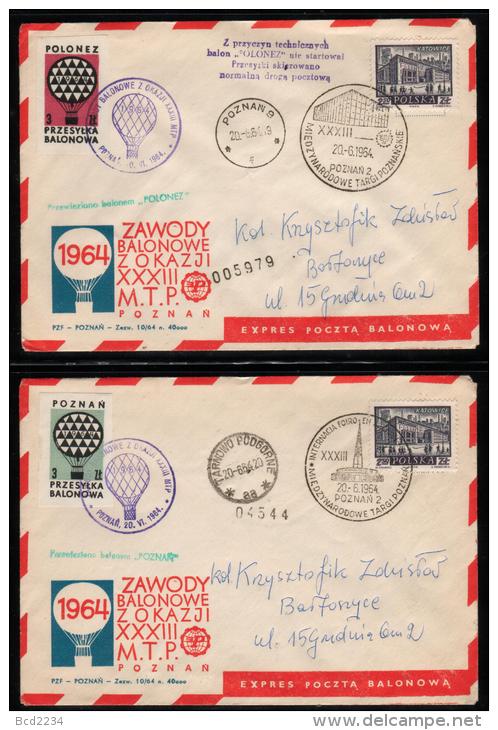 POLAND 1964 (20 JUNE) BALLOON CHAMPIONSHIPS FOR 33RD POZNAN INTERNATIONAL TRADE FAIR SET OF 4 BALLOONS FLIGHT COVERS - Globos