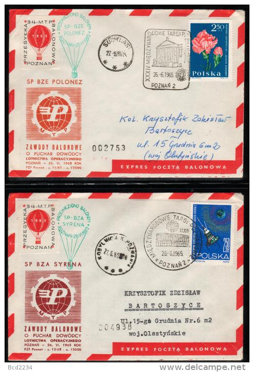 POLAND 1965 (26 JUNE) BALLOON CHAMPIONSHIPS FOR 34TH POZNAN INTERNATIONAL TRADE FAIR SET OF 4 BALLOONS FLIGHT COVERS - Globos