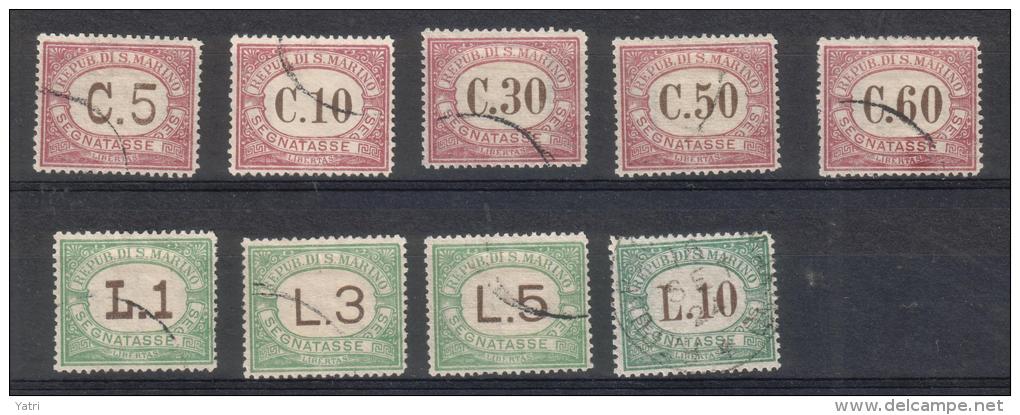 San Marino - 1924 - Segnatasse Sass. 10-18 (Usati) - Centratura Buona - Postage Due