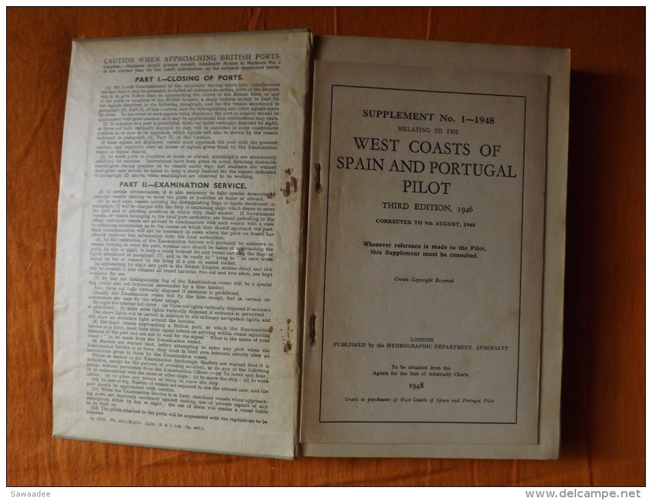 LIVRE - MARINE - NAVIGATION - WEST COASTS OF SPAIN AND PORTUGAL PILOT - 3° EDITION - 1946 - CARTE - VUES - PHARES - Europa