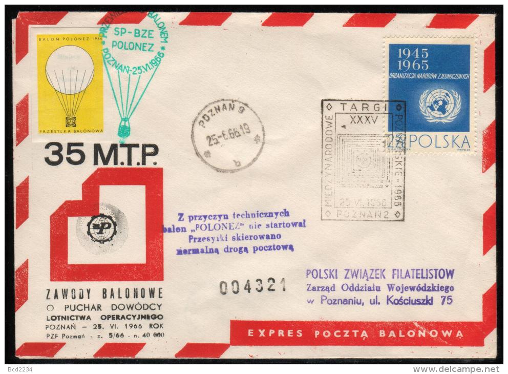POLAND 1966 (25 JUNE) BALLOON CHAMPIONSHIPS FOR 35TH POZNAN INTERNATIONAL TRADE FAIR POLONEZ BALLOONS FLIGHT COVER - Globos