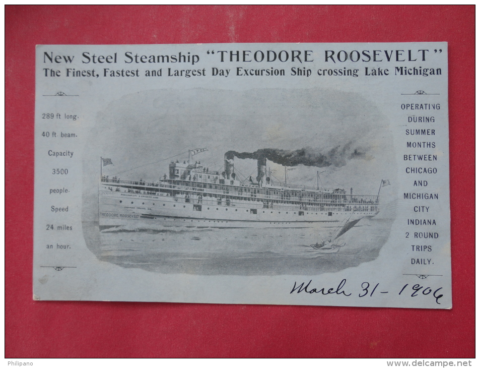 Private  Mailing Card- New Steel Steamship  Theodore Roosevelt  UDB Not Mailed  Ref  963 - Steamers