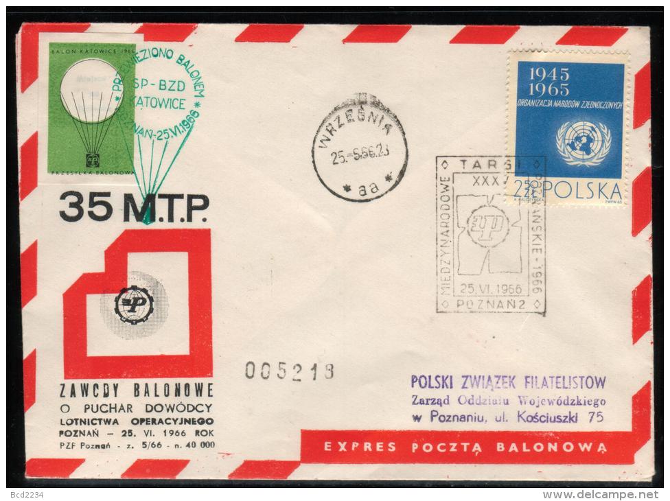 POLAND 1966 (25 JUNE) BALLOON CHAMPIONSHIPS FOR 35TH POZNAN INTERNATIONAL TRADE FAIR KATOWICE BALLOONS FLIGHT COVER - Ballonpost