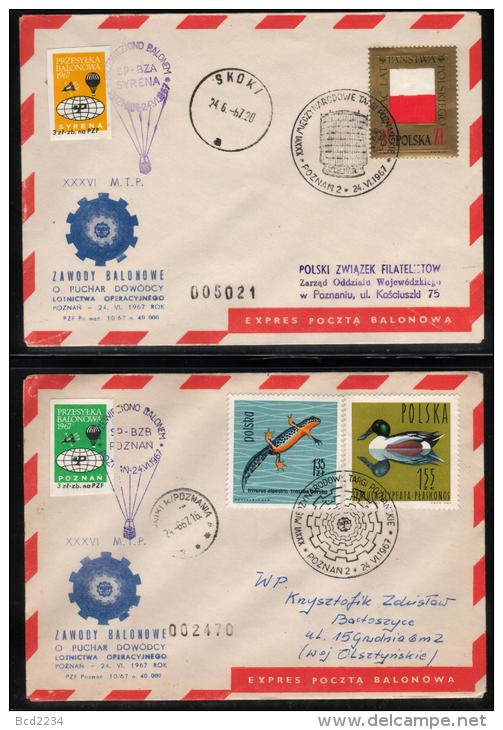 POLAND 1967 (24 JUNE) BALLOON CHAMPIONSHIPS FOR 36TH POZNAN INTERNATIONAL TRADE FAIR SET OF 4 BALLOON FLIGHT COVERS - Ballonnen