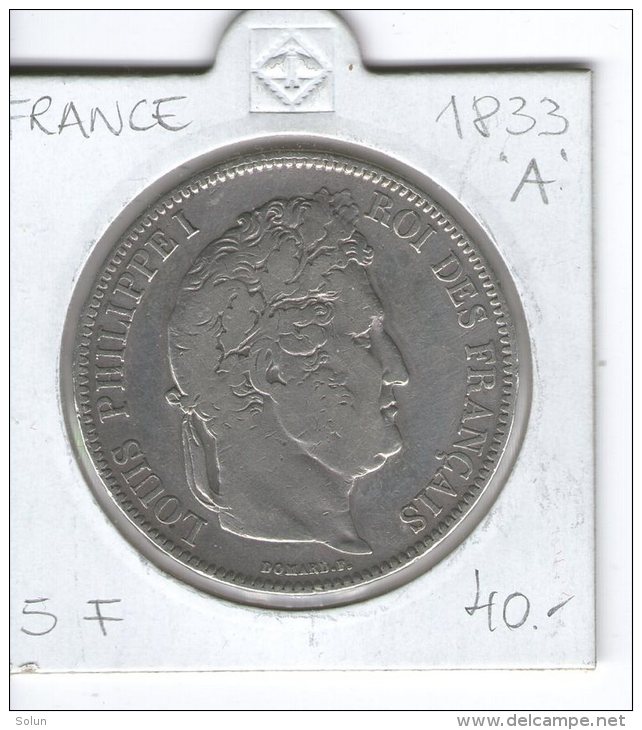 FRANCE , 5 Francs , SILVER COIN ,  1833 A  LOUIS PHILIPPE I - 5 Francs