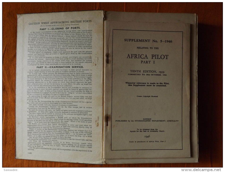 LIVRE - MARINE - NAVIGATION - AFRICA PILOT, PART I - 10° EDITION - 1939 - CARTE - VUES - PHARES - Africa