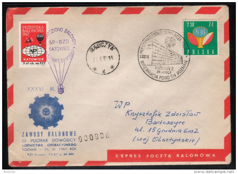 POLAND 1967 (24 JUNE) BALLOON CHAMPIONSHIPS FOR 36TH POZNAN INTERNATIONAL TRADE FAIR KATOWICE BALLOONS FLOWN COVER - Ballonnen