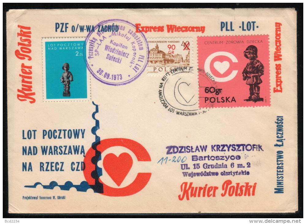 POLAND 1973 FLIGHT POSTAL FLIGHT ON LOT´S COPERNICUS PLANE Astronomy Astronomer COVER CINDERELLA STAMP TYPE 2 - Avions