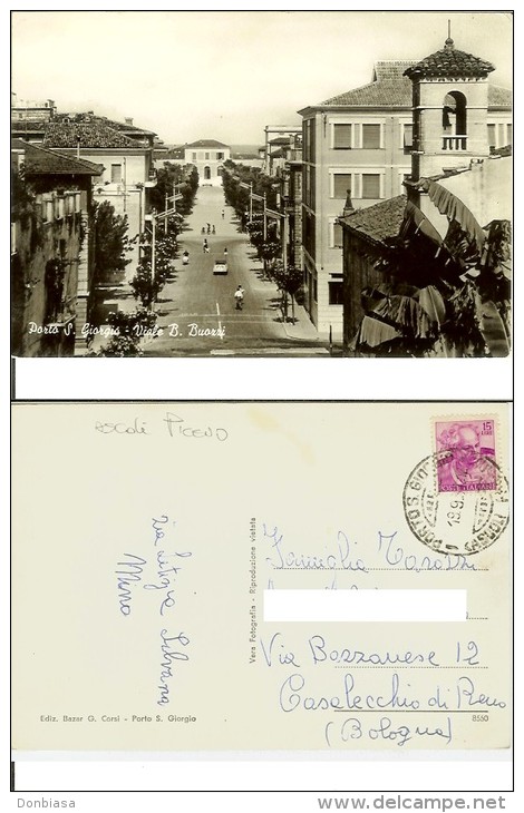 Porto S. Giorgio (Fermo): Viale B. Buozzi. Cartolina B/n Anni ´50 Viaggiata 1961 (animata Auto Vespa) - Fermo