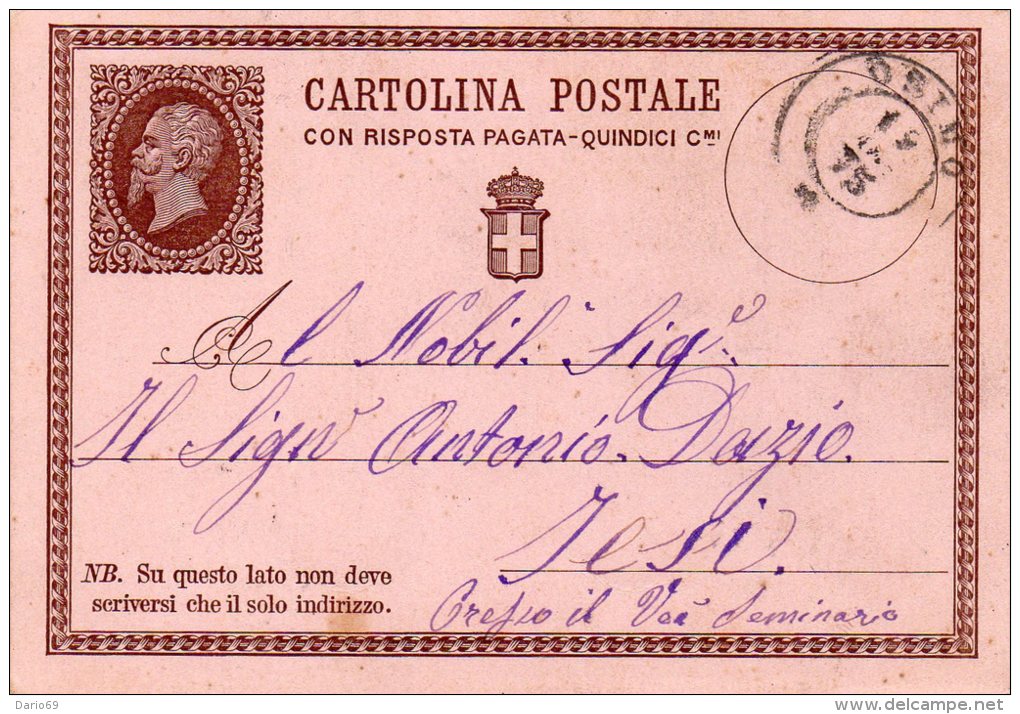 1875 CARTOLINA CON ANNULLO OSIMO ANCONA - Entiers Postaux