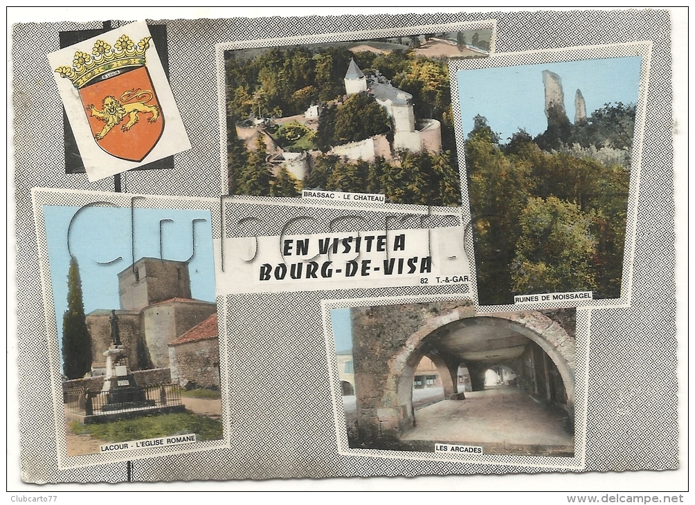 Bourg-de-Visa (82) :  4 Vues Avec Blason Dont La Place De L´église En 1969. - Bourg De Visa