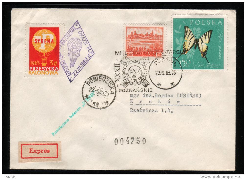 POLAND 1963 (22 JUNE) BALLOONS CHAMPIONSHIPS FOR 32ND POZNAN INTERNATIONAL TRADE FAIR SYRENA BALLOONS FLOWN COVER TYPE 2 - Palloni