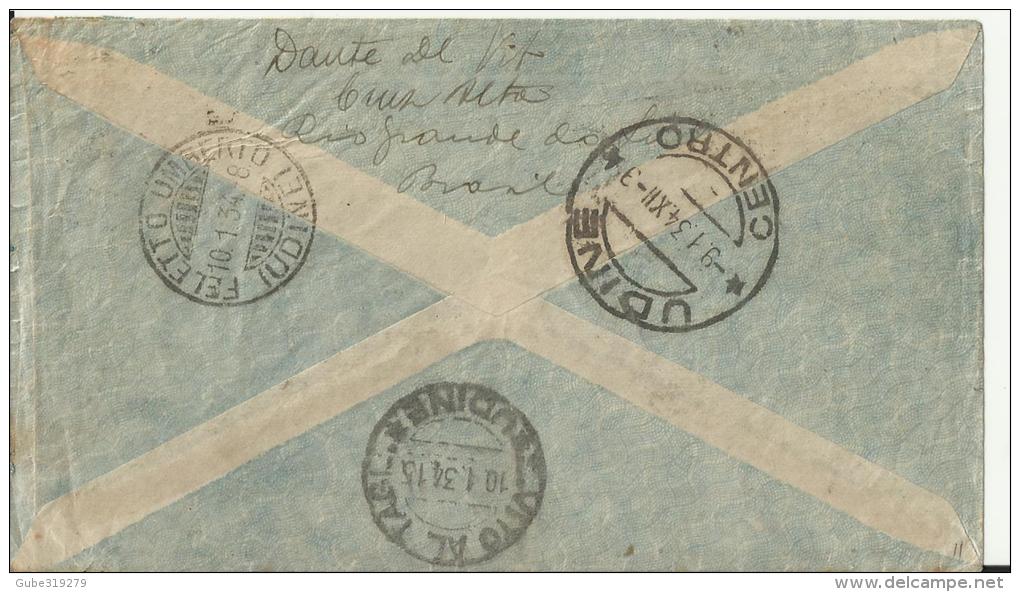 BRAZIL / ITALY 1933 -COVER SERVICIO AEREO CONDOR W 2 STS OF 700-3,500 FLOWN TO FELETTO UMBERTO CORRECTED TO S.VITO TAGLI - Lettres & Documents