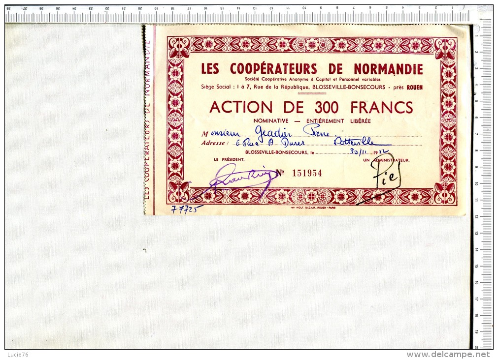 LES COOPERATEURS De NORMANDIE  - ACTION De 300 Francs - N°  151954 - A - C