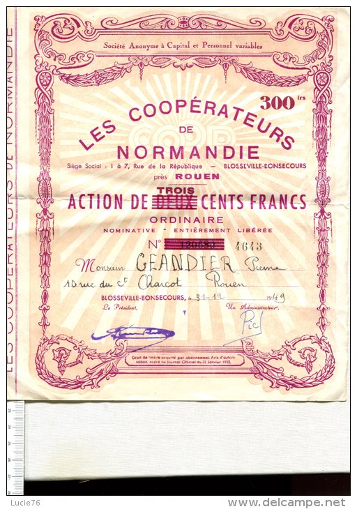 LES COOPERATEURS De NORMANDIE  - ACTION De 300 Francs - N°  4643 - A - C