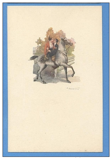 Cavalli E Innamorati  Illustratore  Santini - Original  Vintage Postcard - Paarden