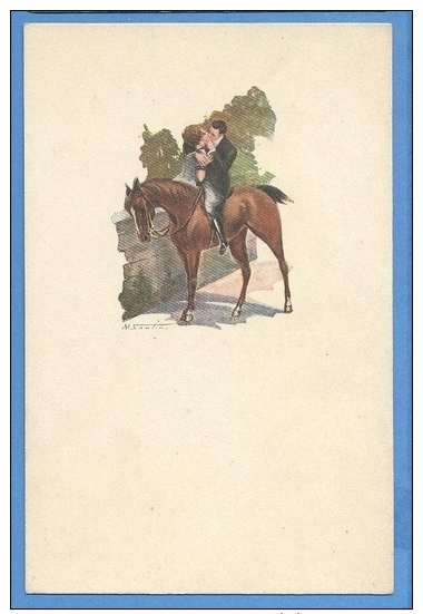 Cavalli E Innamorati  Illustratore  Santini - Original  Vintage Postcard - Paarden