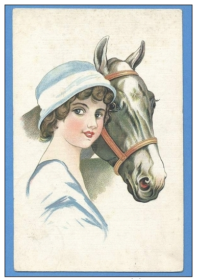 Cavalli E Donne  -  Original Vintage Postcard - Paarden