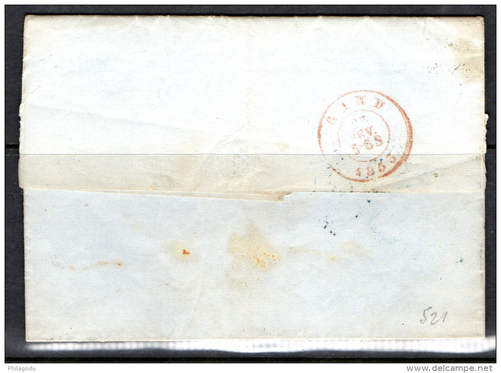 1853, Médaillon Sur Lettre De Bruxelles Vers Gand - 1851-1857 Médaillons (6/8)