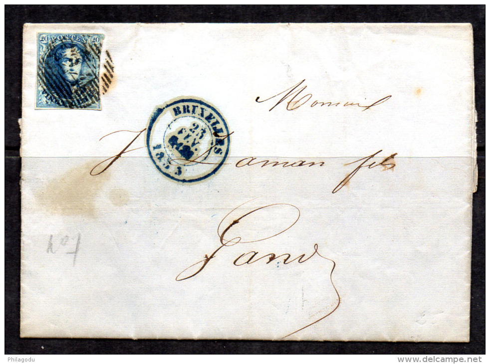 1853, Médaillon Sur Lettre De Bruxelles Vers Gand - 1851-1857 Médaillons (6/8)