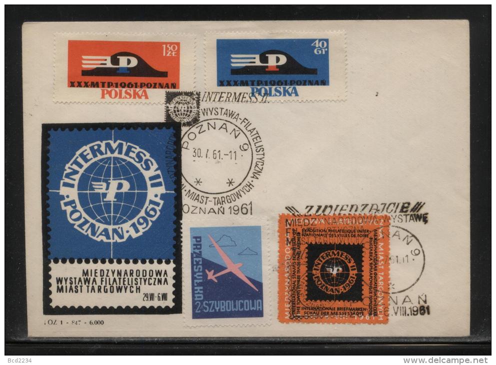 POLAND 1961 INTERMESS TRADE FAIR GLIDER FLIGHT COVER CINDERELLA LABELS POZNAN - Planeadores