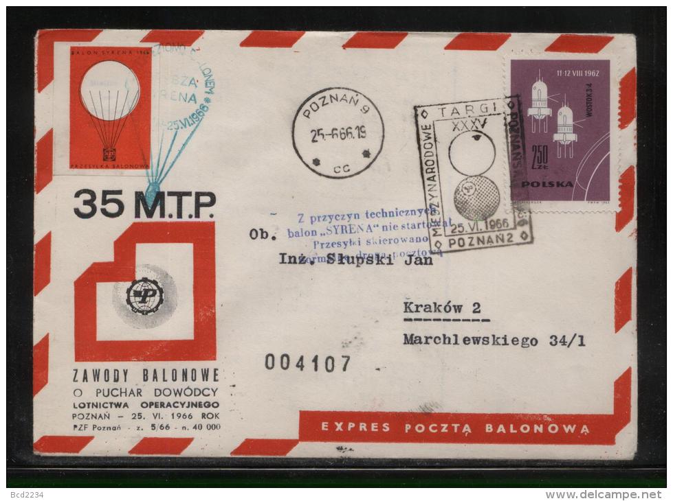 POLAND 1966 (25 JUNE) BALLOON CHAMPIONSHIPS FOR 35TH POZNAN INTERNATIONAL TRADE FAIR SET OF 4 BALLOONS FLIGHT COVERS - Palloni