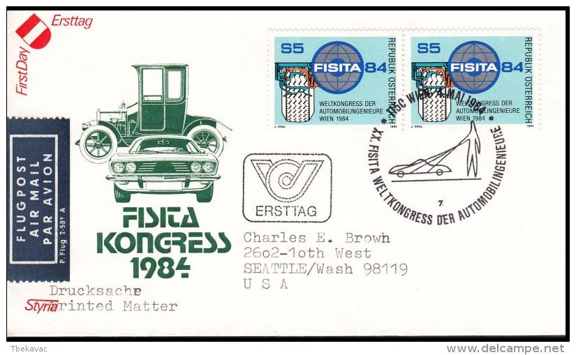 Austria 1984, FDC Airmail Cover To Seattle  "Fista Kongress 1984" - Autres & Non Classés