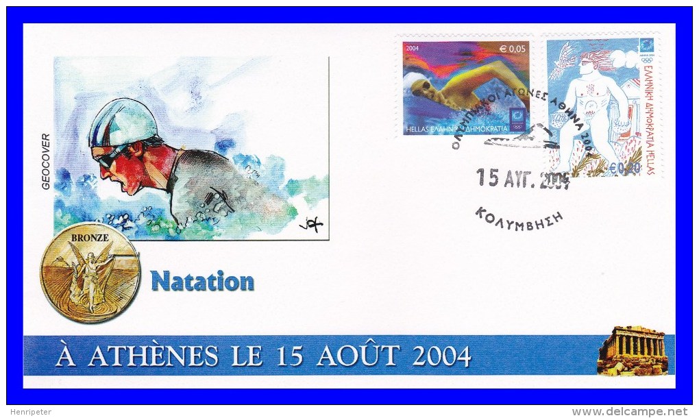 2180+2192 Sur FDC Illustrée - Natation Hugues Duboscq Médaille De Bronze Jeux Olympiques D'été 2004 Athènes - FDC