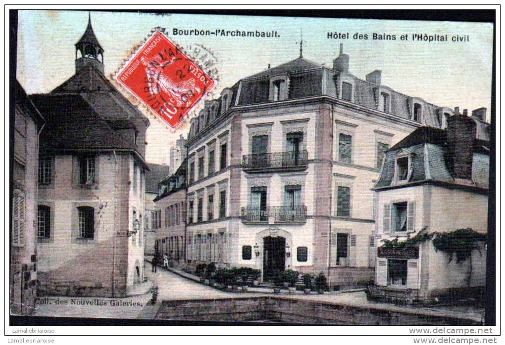 03 - BOURBON L'ARCHAMBAULT - HOTEL DES BAINS ET HOPITAL CIVIL - CARTE TOILEE - Bourbon L'Archambault